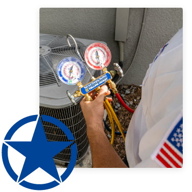 Technician holding tool next to new AC unit installation